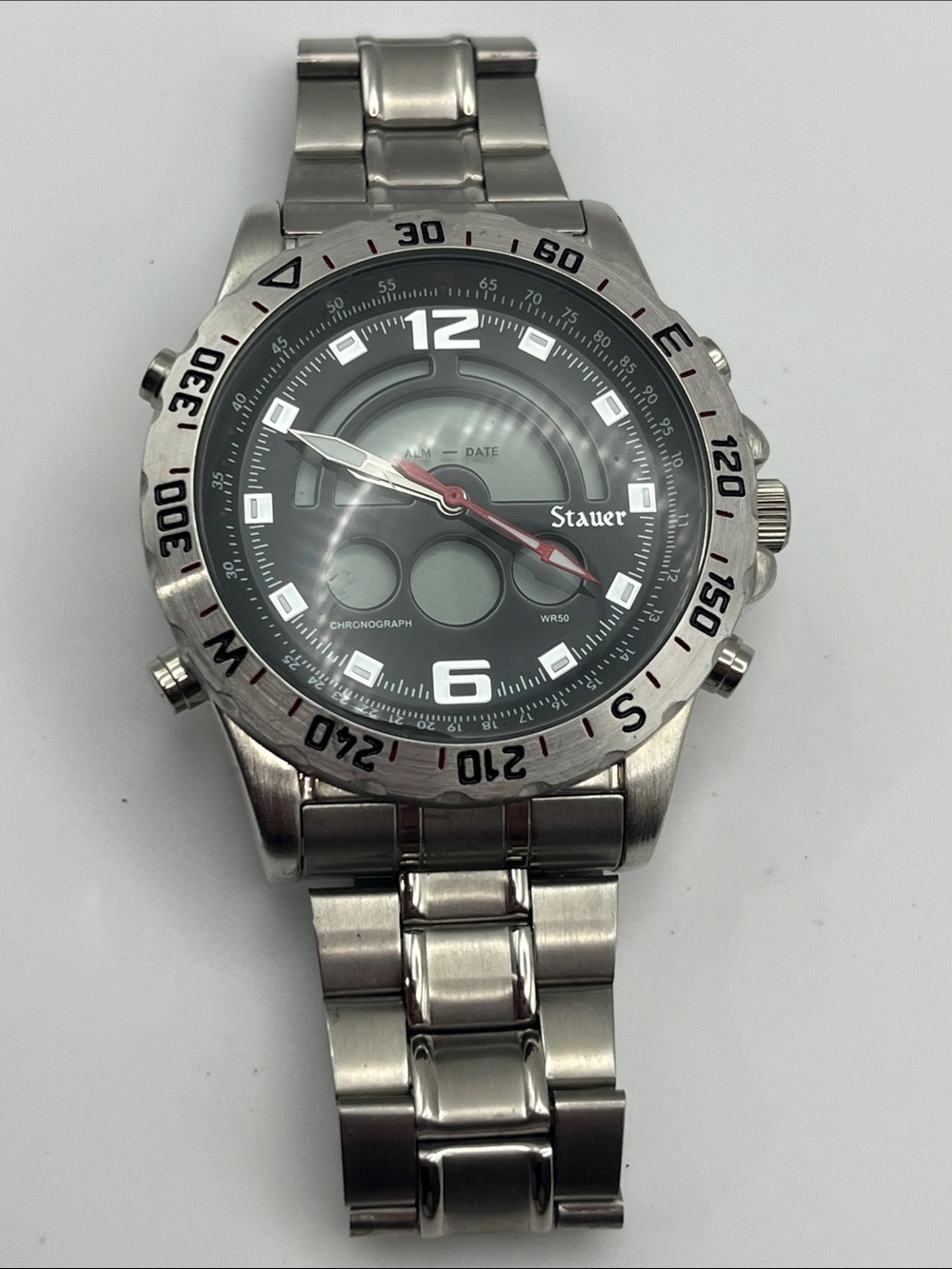 Stauer Men's Stainless Steel Chronograph Watch - Black Dial